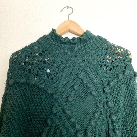 Lovers & Friends Daybreak Long Sleeve Cable Knit Mock Neck Sweater Forest Green - Picture 5 of 8